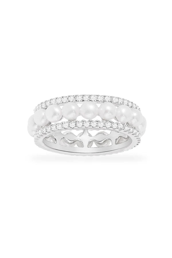 Anel de Argola com Duas Pavimentações e Pérolas