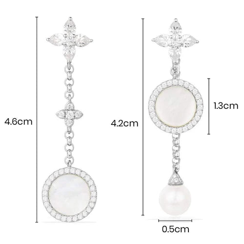 Brincos Assimétricos de Nácar Branco e Pérola