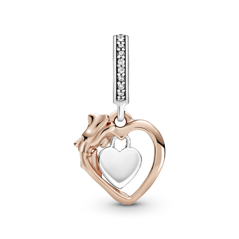 Charm Pendente Flor Rosa E Coracao - Wayne Joias