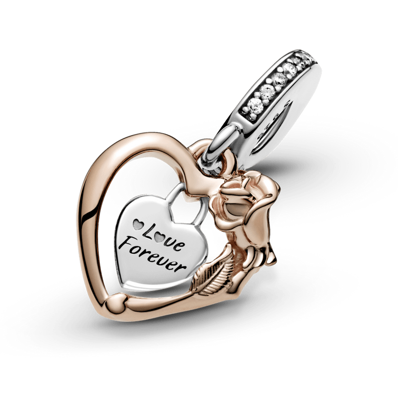 Charm Pendente Flor Rosa E Coracao - Wayne Joias