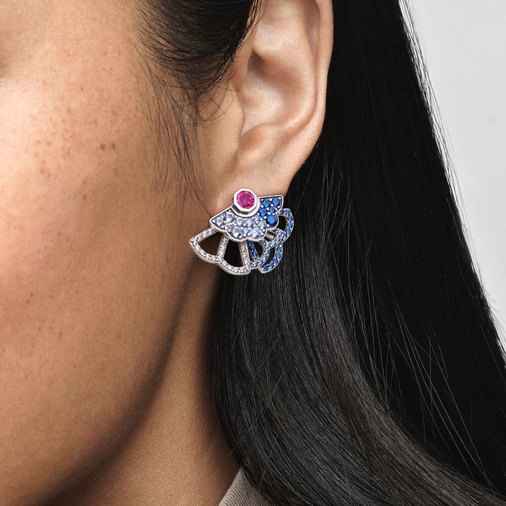 Brincos Leque azul e Rosa - Wayne Joias