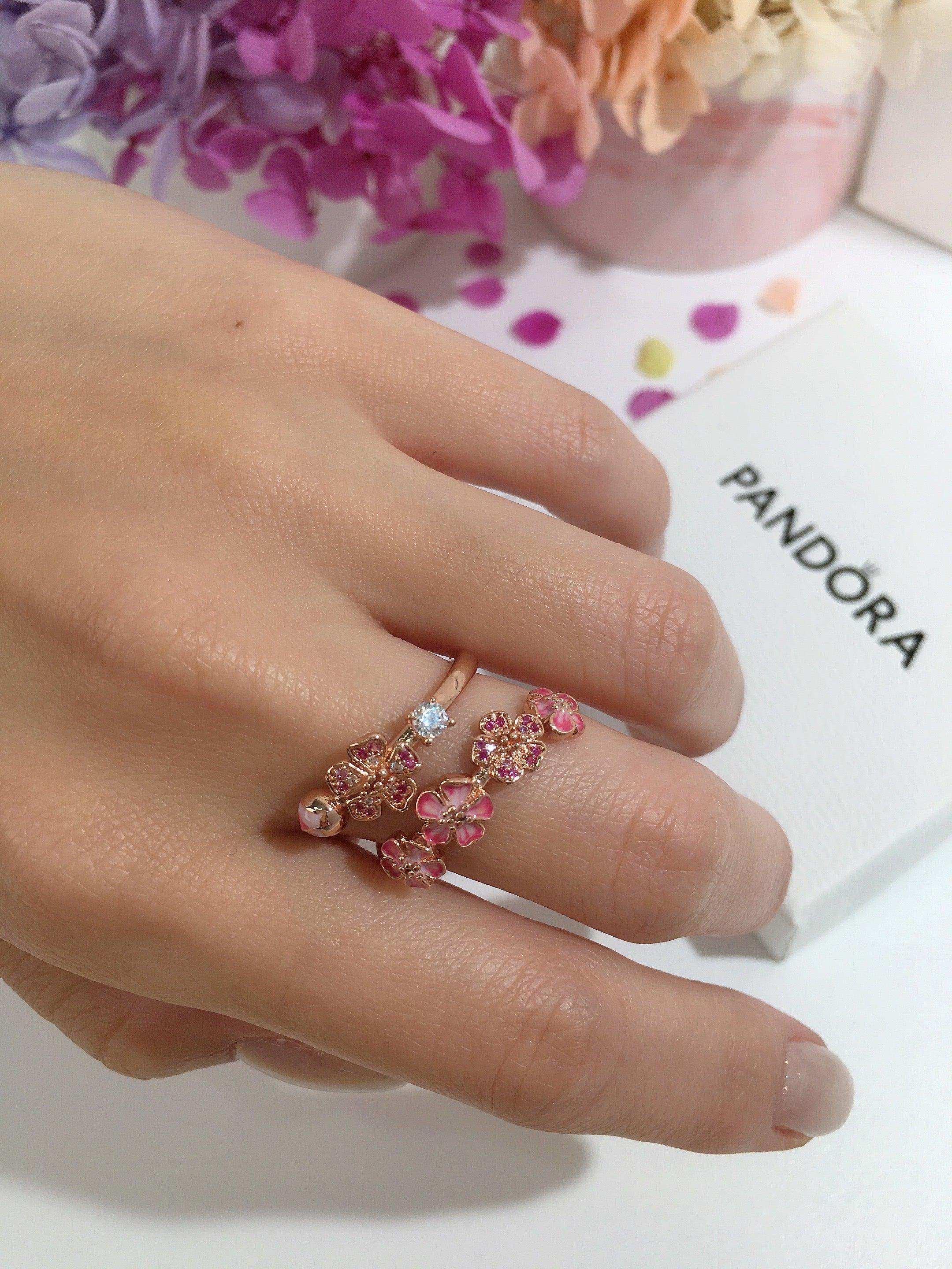 Anel Aberto de Ramo de Pessegueiro Rosa - Wayne Joias