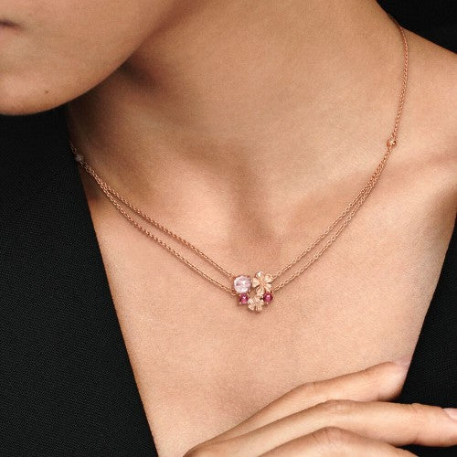 Colar de Corrente Dupla de Flor de Pêssego Rosa - Wayne Joias