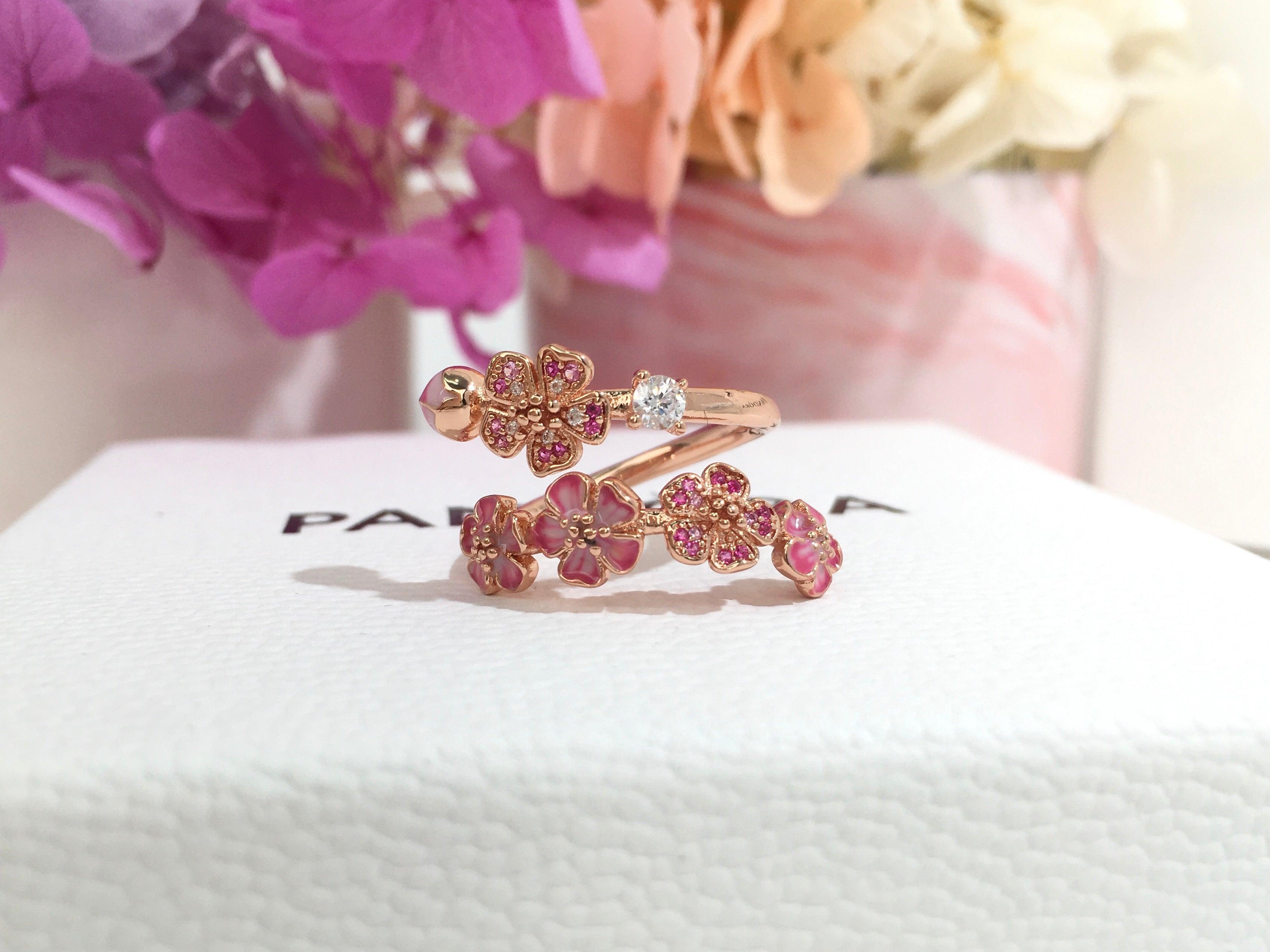 Anel Aberto de Ramo de Pessegueiro Rosa - Wayne Joias