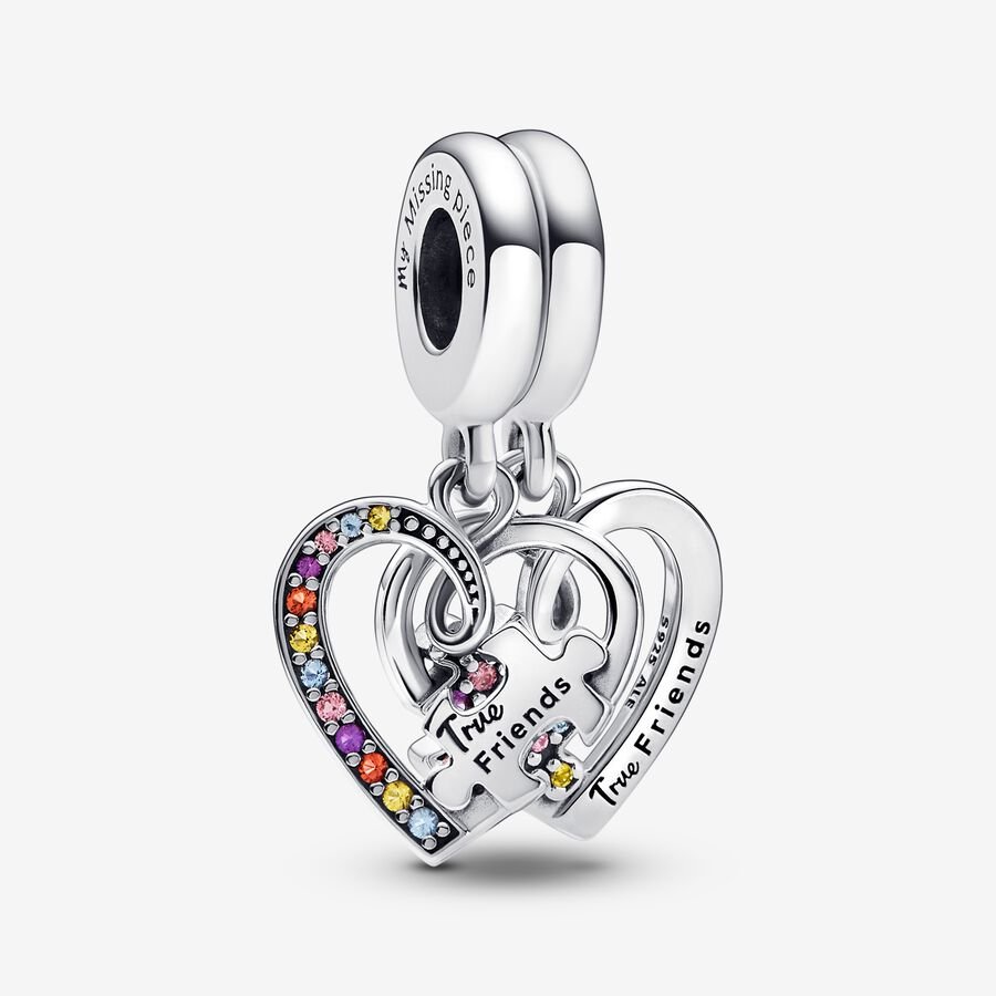 Charm Amizade Dois Coracoes em Quebra Cabeca - Wayne  Joias