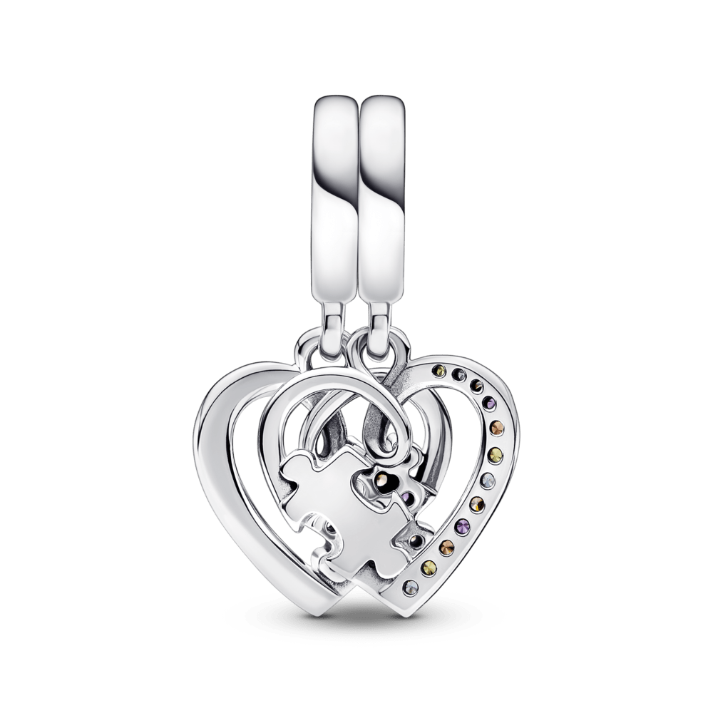 Charm Amizade Dois Coracoes em Quebra Cabeca - Wayne  Joias