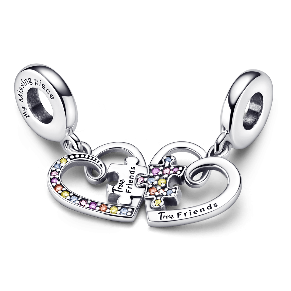 Charm Amizade Dois Coracoes em Quebra Cabeca - Wayne  Joias