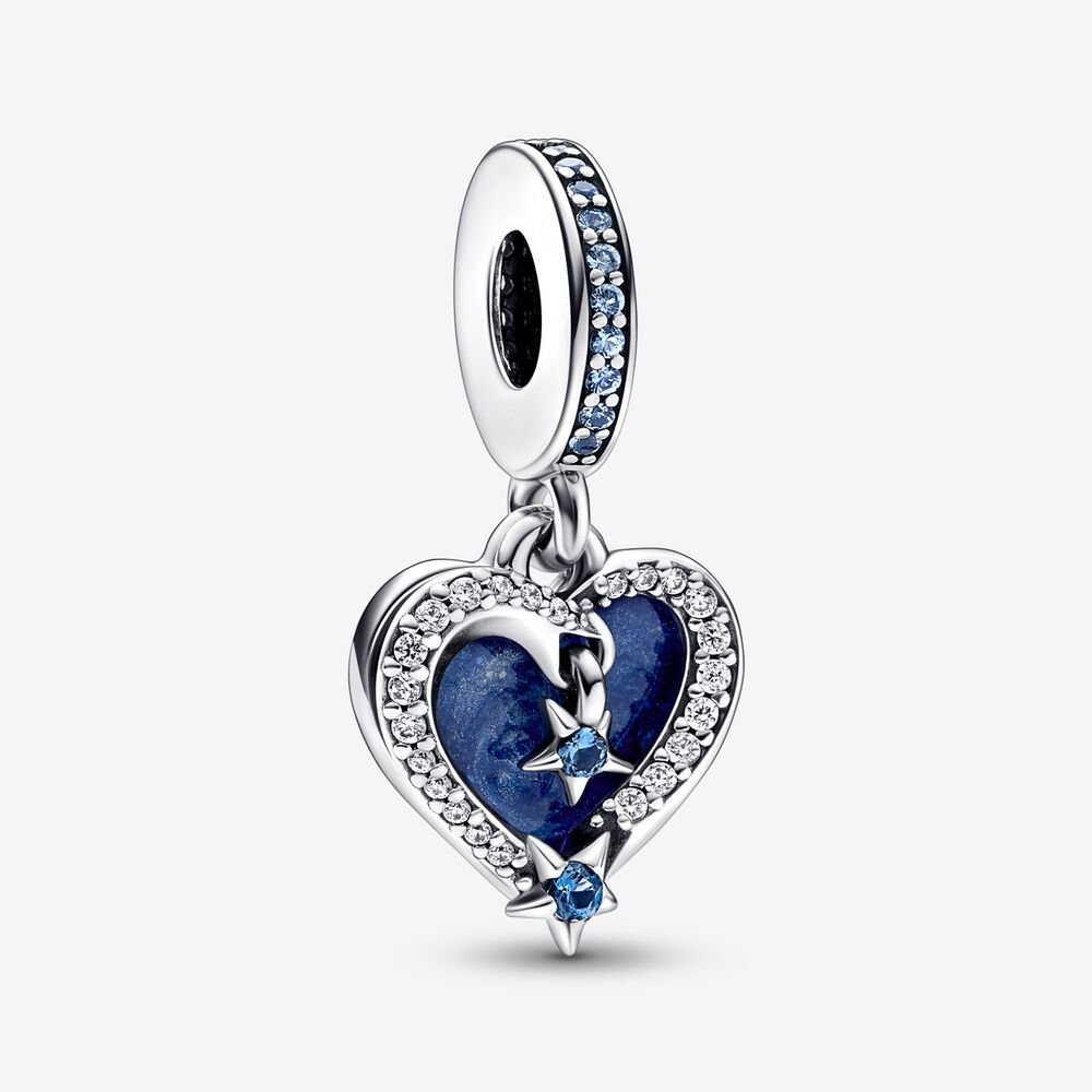 Charm Duplo Coração Estrela Cadente Celestial - Wayne  Joias