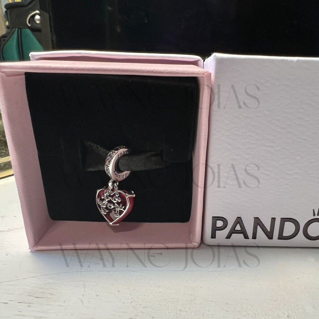 Charm Pendente Disney Mickey E Minnie Mouse Beijo Em Vidro Murano Vermelho