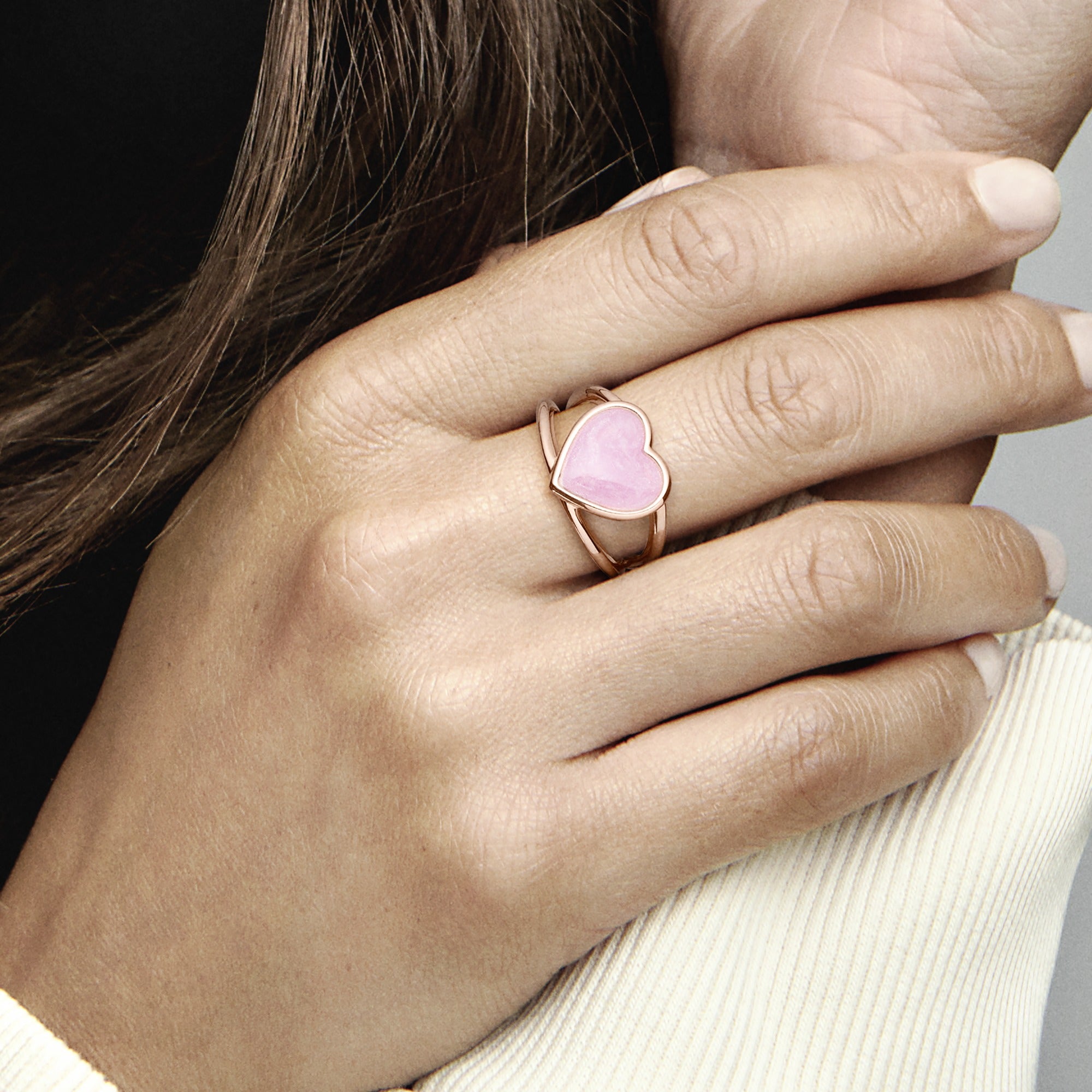 Anel Coração Rosa Espiral - Wayne Joias