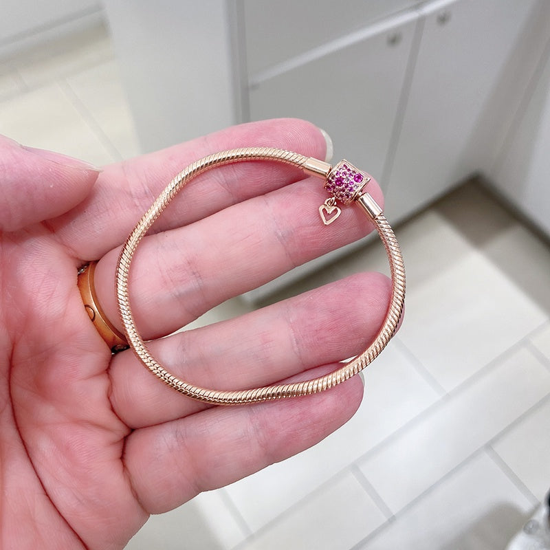 Pulseira com Coração Rosa Brilhante - Wayne Joias