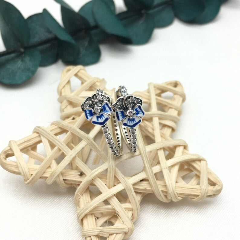 Brincos De Argola Amor-Perfeito Azul - Wayne Joias