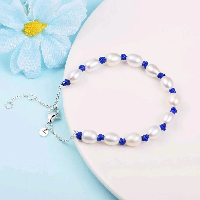 Pulseira de Corrente de Fio Azul de Pérola - Wayne  Joias