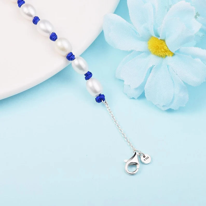 Pulseira de Corrente de Fio Azul de Pérola - Wayne  Joias