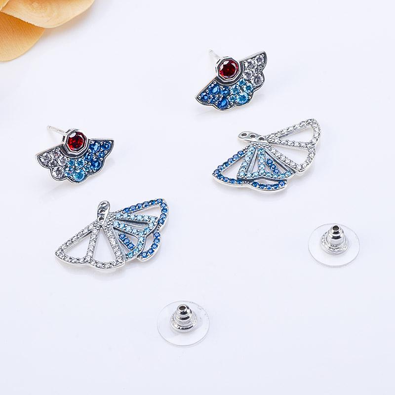 Brincos Leque azul e Rosa - Wayne Joias