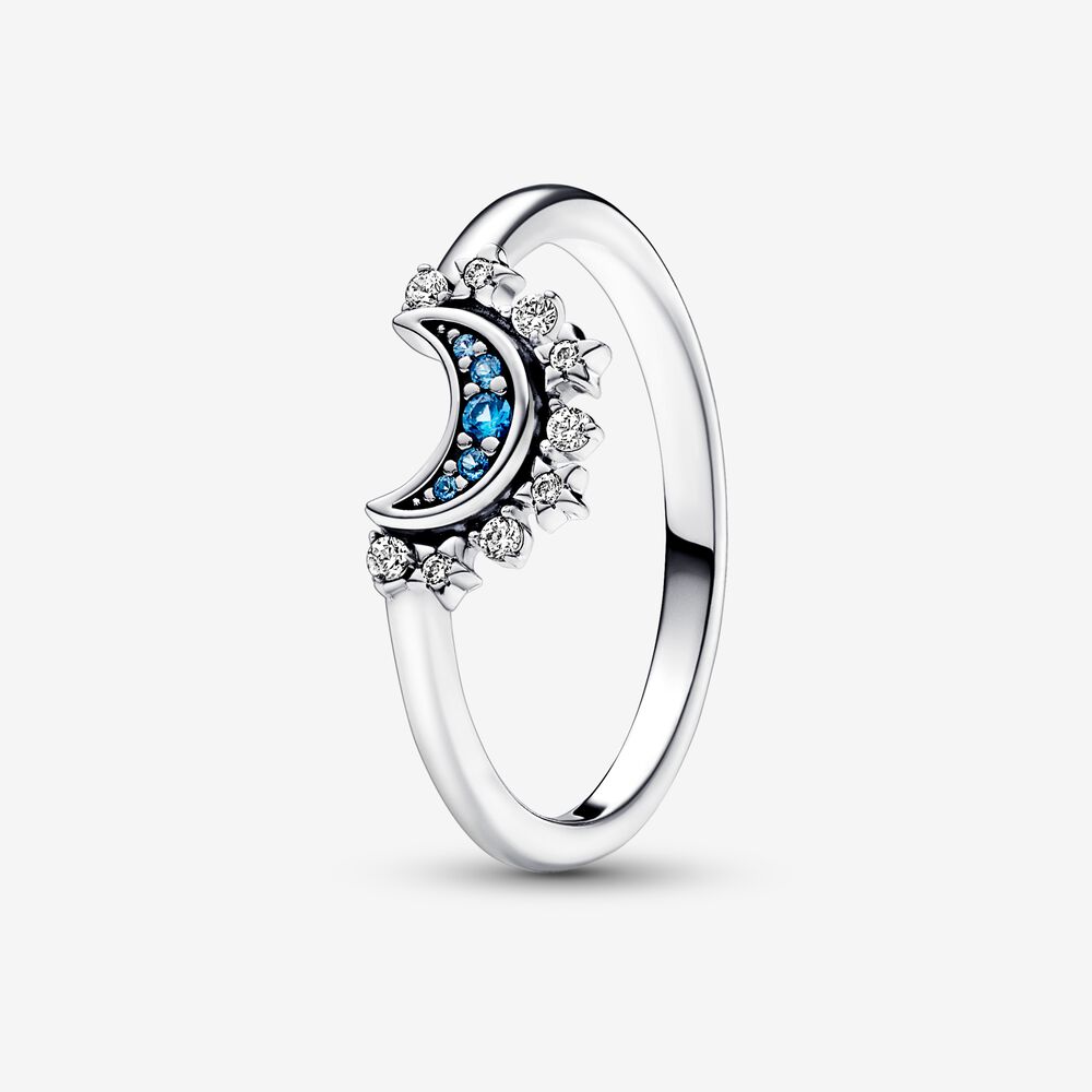 Anel da Lua Cintilante Azul Celestial