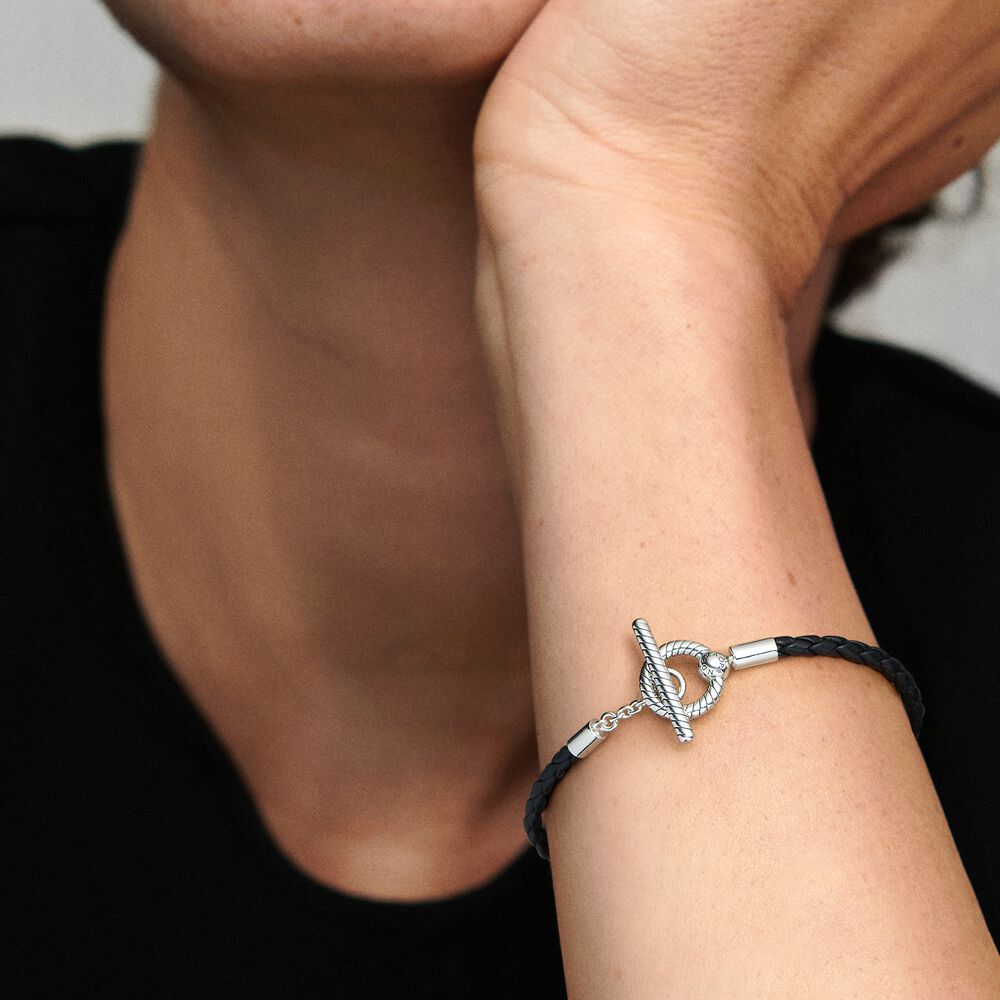 Pulseira de Couro e Fecho em T - Wayne  Joias