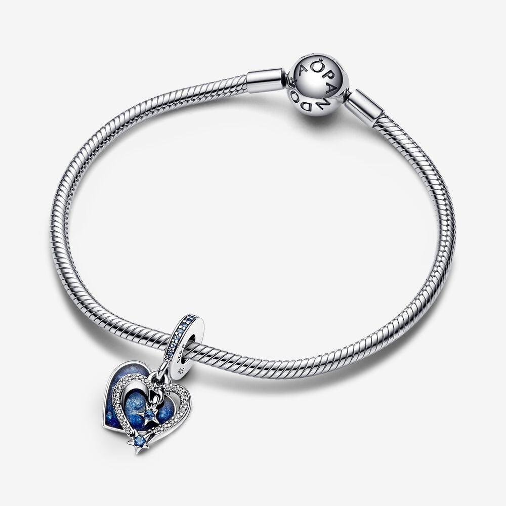 Charm Duplo Coração Estrela Cadente Celestial - Wayne  Joias