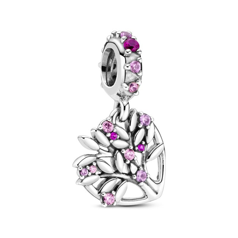 Charm Pendente de Coração e Árvore da Família Rosa - Wayne  Joias